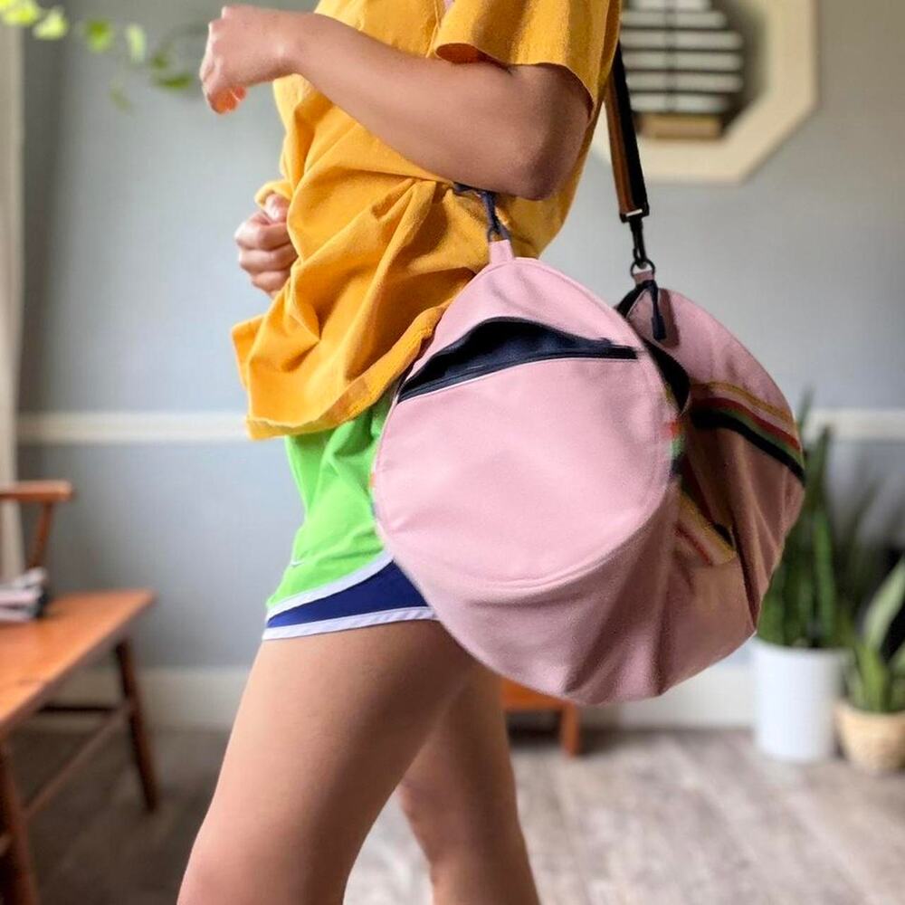 Ballet pink gym duffle bag w/rainbow straps
